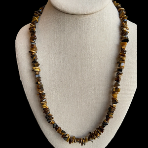 Tiger’s eye gem nugget chip vintage necklace in shades of polished brown 23 inch